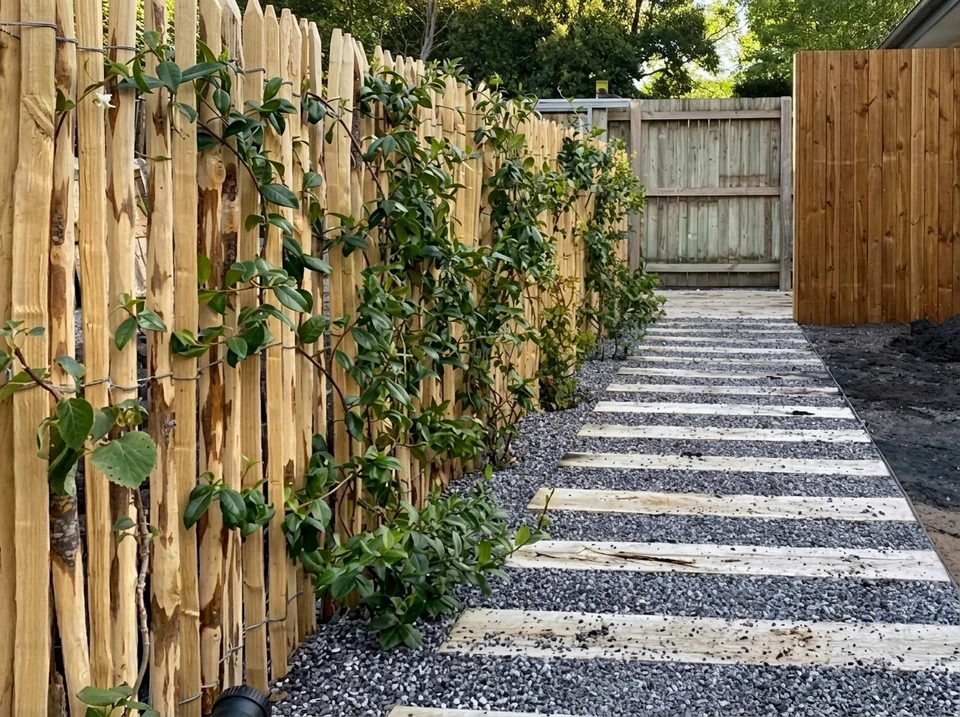 Clôture neuve en milieu rural, extérieur de jour